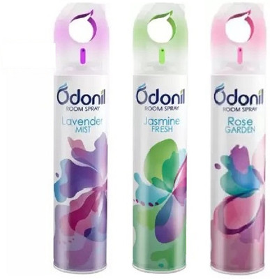 Odonil Jasmine, Rose, Lavender Car Freshener Spray Room Spray Lavender Mist, Jasmine Fresh, & Rose Garden 3 Pc Each 220 ml(3 x 220 ml)