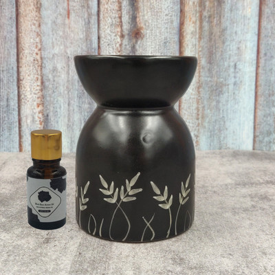 Home Delight PrintedLeaf Aroma Diffuser With 10ml BlackRose Fragrance & One Tea Light Candle Diffuser Set, Aroma Oil Handpaintedleafblack_BlackRose1_Candle1(3 x 1 Units)