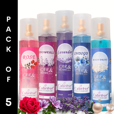 CABRESE Rose, Snowfall, Lavender, Indigo, Moondrops Spray Premium Room And Air Freshener(5 x 50 ml)