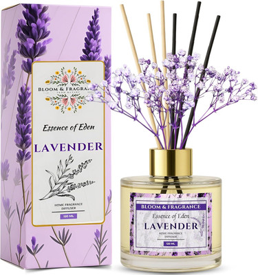 Bloom &Fragrance Lavender Diffuser Lavender Diffuser120 Ml Get 6 Fiber Stick Natural Fragrance & Smokeless Room Freshener Diffuser Set LAVENDER REED DIFFUSER(120 ml)