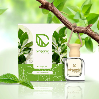 Airganic Swing Prime Car Perfume Hanging Pod | Camphor Fragrance Car Freshener Diffuser Swing Prime Car Perfume Hanging Pod |10 ML | Camphor Fragrance Car Air Freshener |Natural Essential Fragrance Oils in Glass Bottle with Wooden Diffuser Lid |Last Upto 60 Days(1 Units)