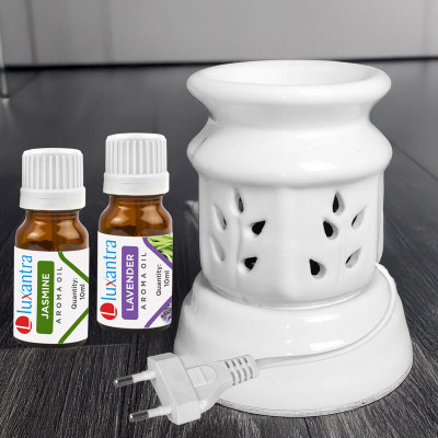 Luxantra Jasmine and Lavender Aroma Oils Diffuser Set with Ceramic Electric Fragrance Oil Burner Handmade(20 ml)