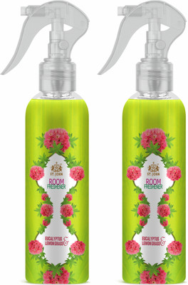 ST-JOHN Room Freshener | Long Lasting Fragrance | Eucalyptus & Lemongrass | Combo Pack of 2 Spray Room Freshener Eucalyptus & Lemongrass Set of 2(2 x 250 ml)