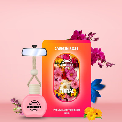 AroDrift Jasmine Rose Aroma Oil, Diffuser Set, Refill Premium Hanging Car Perfume Pack Of 1 Jasmine Rose Last Up to 30 Days Car Accessories Natural Essential Fragrance Oils in Glass Bottle with Wooden Diffuser Lid 15ML(15 ml)