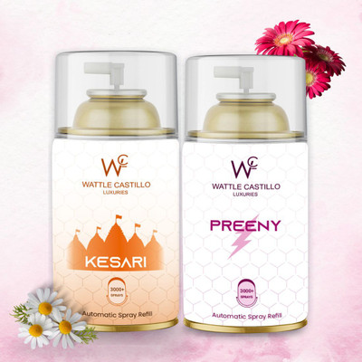 Wattle Castillo Luxuries Kesari Feel Temple Atmosphere, And Preeny Room Fresheners Refill, Automatic Spray 265ml Air Freshener Refilled(2 x 265 ml)