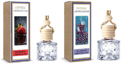 WINKCART Car Hanging Perfume Combo Long Lasting Blueberry Strawberry Fragrance Aroma Oil, Diffuser Blueberry & Strawberry Car Air Freshener – Natural Essential Oil Hanging Diffuser Combo (Pack of 2) | Long-Lasting & Fruity Aroma(2 x 10 ml)
