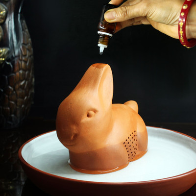 CRAFTLIPI Rajanigandha, Rose, Jasmine, Lavender, Musk, Oud Forest Diffuser Set Porus Terracotta RABBIT Air Aroma Diffuser for Indoor TABLE TOP : Set of 1 RABBIT + 6 perfumes 10ml each(60 ml)
