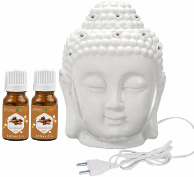 PeepalComm Ceramic Electric Buddha Aroma Diffuser Night Lamp With 2 sandlewood Oil Aroma Oil, Diffuser Set Ceremic Shape Electric Diffuser With 2 10 ML Sandlewood For All Fragrance(1 Units)
