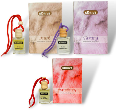 kdrive Musk, Tarang and Raspberry hanging Car perfume | Premium Organic Diffuser Musk & Tarang & Raspberry(3 x 10 ml)