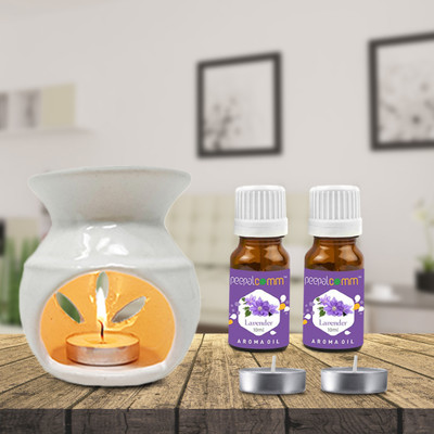 PeepalComm Premium Ceramic White Oil Burner Diffuser With 2 candles & 2 10ml Lavender Aroma Oil, Diffuser Set Luxury Home Décor Ceramic White Oil Burner Diffuser With 2 10ml Lavender Oil ( 20ml ) & 2 T-Light Candles For Home Office Hotel Nice Fragrance In Atmosphere, Perfect For Gifting Purpose W11( PeepalComm Premium Ceramic White Oil Burner Diffuser With 2 candles & 2 10ml Lavender Aroma Oil, Diffuser Set Luxury Home Décor Ceramic White Oil Burner Diffuser With 2 10ml Lavender Oil ( 20ml ) & 2 T-Light Candles For Home Office Hotel Nice Fragrance In Atmosphere, Perfect For Gifting Purpose W11(