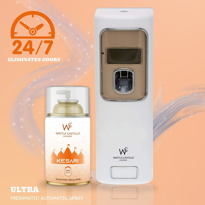 Wattle Castillo Automatic Smart Air Freshener Dispenser & Kesari Refill-265ml(Dispenser+Refill) Automatic Spray, Diffuser Set Automatic Air Freshener Dispenser And Refill(2 x 1 Units) Wattle Castillo Automatic Smart Air Freshener Dispenser & Kesari Refill-265ml(Dispenser+Refill) Automatic Spray, Diffuser Set Automatic Air Freshener Dispenser And Refill(2 x 1 Units)