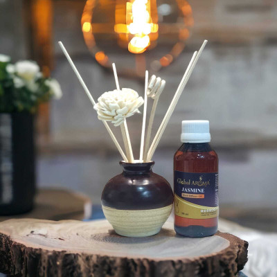 GLOBAL AROMA JASMINE Diffuser Set Jasmine Reed Diffuser Set-100 ml | Toxin-Free | Fine-Living Fragrance for Office, Home and Stress Relief | Mood Enhancer(100 ml)