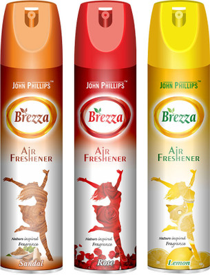 John Phillips SANDAL & ROSE & LEMON Car Freshener Spray Brezza SANDAL, ROSE & LEMON Air & Room Freshener 234 ml each(3 x 234 ml)