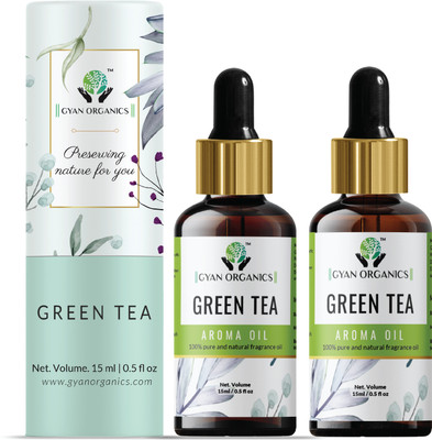 Gyan Organics Green Tea Aroma Oil, Diffuser, Refill, Spray Aroma Oil Green Tea Diffuser Refill Oil Fragrance Lemongrass Aroma Oil Fragrance for Home Room Office & Washrooms(2 x 15 ml)