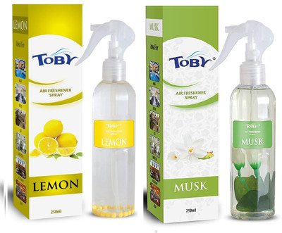 TOBY LEMON , MUSK AIR FRESHENER ,250 ml each ,pack of 2. Spray LEMON , MUSK AIR FRESHENER ,250 ml each ,pack of 2.(2 x 250 ml)