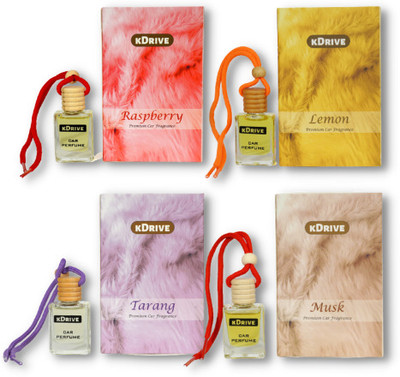 kdrive Musk, Raspberry, Tarang and Lemon hanging Car perfume | Premium Quality Diffuser Musk & Raspberry & tarang & Lemon(4 x 10 ml)