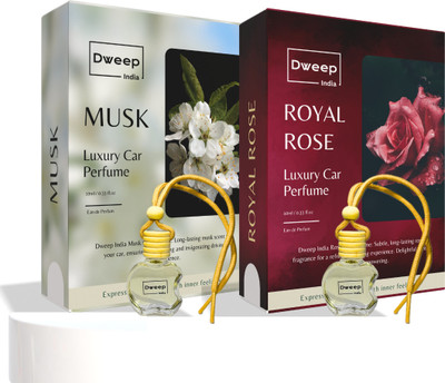 Dweep India Royal Rose Car Perfume, Musk Car Perfume Diffuser Royal Rose & Musk Car Perfume, Fresh Aroma, Air Freshener, Car Fragrance(2 x 10 ml)