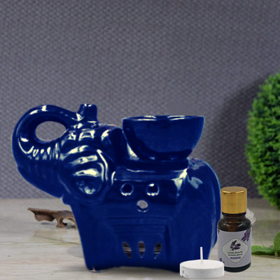 Home Delight Elephant Shape Ceramic Blue Diffuser With 10ml Lavender Fragrance Oil Diffuser Set HD-Elephant-Diffuser-Blue-Lavender-01(3 x 1 Units)