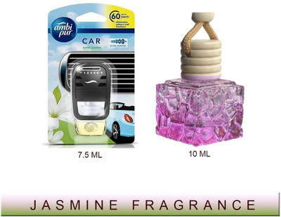 Ambipur car air freshener for vents Jasmine(7.5 ml)essential oil Hanging glass bottle Blocks, Diffuser Set Air Freshener/Purifier Pur Toilet Real Perfume Oil Fresh Jasmine Combo Auto Pearl Car Freshener- Exotic Jasmine, Starter Kit 7.5 ml(10 ml)