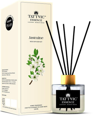 TATTVIC Essence Jasmine Reed Diffuser Set|Free 6 Fibre Reed Sticks Toxin Free Diffuser Set Jasmine Reed Diffuser Set(120 ml)