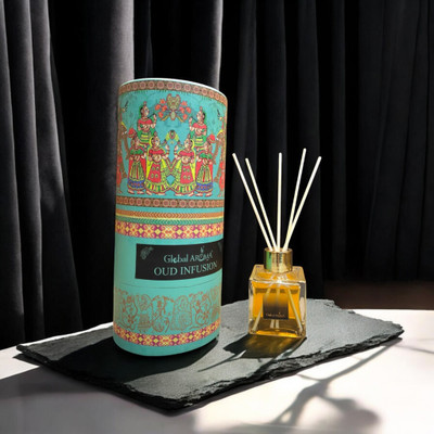GLOBAL AROMA Reed Diffuser Set Oud Infusion Fragrance Diffuser Set CUBE-OUD-INFUSION-100ML W-FIBER(100 ml)