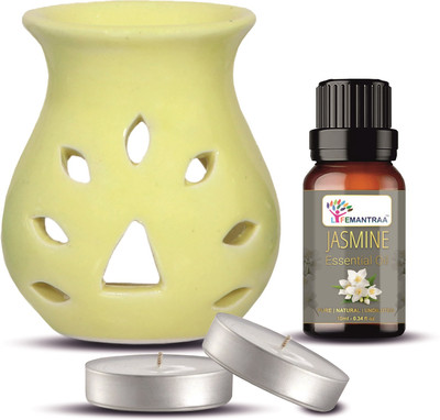 lifemantraa Yellow Ceramic Diffuser Burner with Jasmine Aroma Oil for Home Fragrance Diffuser Set Ceramic Aroma Diffuser Burner with Jasmine Aroma Oil 10ml and Two Tea Light Candles for Home Fragrance (Yellow - 9CM)(1 Units) lifemantraa Yellow Ceramic Diffuser Burner with Jasmine Aroma Oil for Home Fragrance Diffuser Set Ceramic Aroma Diffuser Burner with Jasmine Aroma Oil 10ml and Two Tea Light Candles for Home Fragrance (Yellow - 9CM)(1 Units)