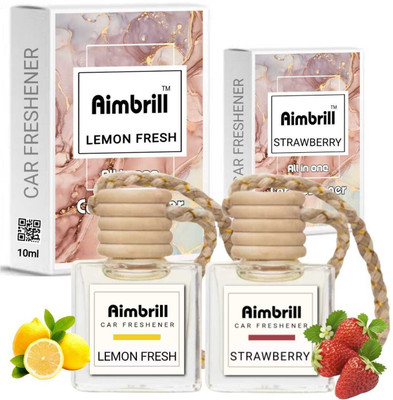 aimbrill Lemon, Strawberry Car Freshener Diffuser Car Air Freshener, Lemon and Strawberry Scents, 10ml, Set of 2(2 x 10 ml)