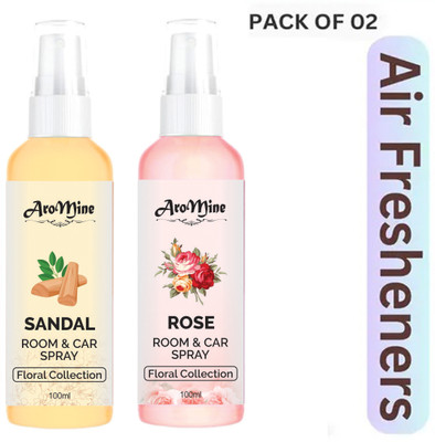AroMine Sandal & Rose Fragrance Car Freshener Spray Sandal & Rose Room & Bathroom Fragrance Spray -Combo Offer(2 x 100 ml)