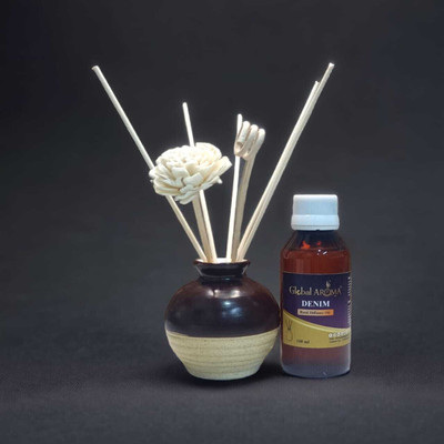 GLOBAL AROMA DENIM Diffuser Set Denim Reed Diffuser Set-100 ml | Toxin-Free | Fine-Living Fragrance for Office, Home and Stress Relief | Mood Enhancer(100 ml)