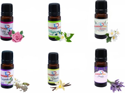 KANDARPURIA English Rose, Mogra, Jasmine, Rajnigandha, Vanilla, Lavender Aroma Oil, Diffuser(6 x 1.67 ml)