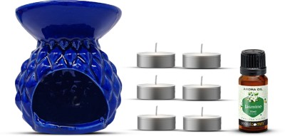 PeepalComm Premium Aroma Oil Burner Blue (Free 6 Tea Light Candles & 1 15 ml Jasmine Oil ) Aroma Oil, Diffuser Set, Refill(15 ml)