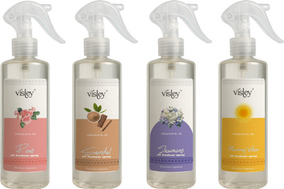Visley Rose+Sandal+Jasmine+Morning Vibes Air Freshener Spray Naturally Fresh, Truly Pure(4 x 250 ml)