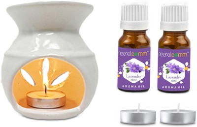 PeepalComm Ceramic White Oil Burner Diffuser With 2 candle & 2 10ml Lavender Aroma Oil, Diffuser Set(20 ml)