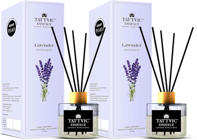 TATTVIC Essence Premium Reed Lavender diffuser Set (120ml x 2) | Free 6 Fiber Reeds Diffuser Set Lavender Reed Diffuser Set(2 x 60 ml)