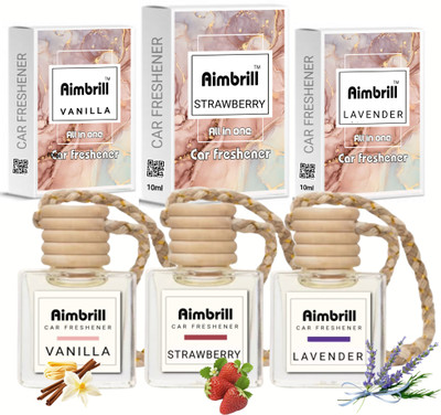 aimbrill Strawberry, Vanilla, Lavender Car Freshener Diffuser All-in-One Car Fresheners, 10ml each, vanilla, Strawberry, lavender Scents Pack of 3(3 x 10 ml)