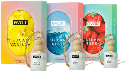 EVAIR Vanilla, Strawberry, Ocean Rush Car Freshener Diffuser Combo Pack of Car Air Freshener with Essential Oils Fragrances(3 x 10 ml)