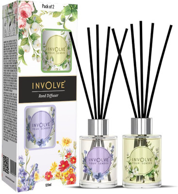 Involve Pura Reed Diffuser Set- English Lavender & Irish Jasmine - 120 ml | Diffuser Set Oil Diffuser with Free 10 Reed Sticks | Room Freshener for Home, Bedroom, Living Room & Office | Gifts Set (Pack of 2)(120 ml) Involve Pura Reed Diffuser Set- English Lavender & Irish Jasmine - 120 ml | Diffuser Set Oil Diffuser with Free 10 Reed Sticks | Room Freshener for Home, Bedroom, Living Room & Office | Gifts Set (Pack of 2)(120 ml)