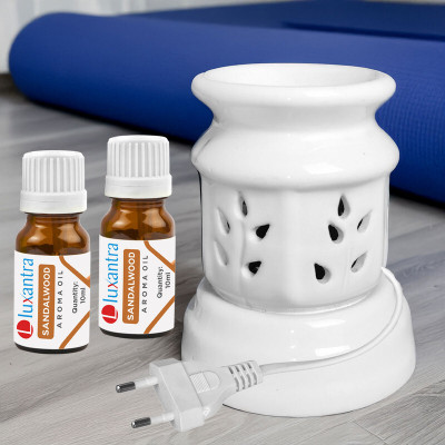 Luxantra Sandalwood Aroma Oils Diffuser Set with Ceramic Electric Fragrance Oil Burner Handmade(20 ml)