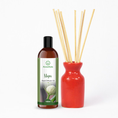Asian Aura Mogra Diffuser Set Round Pot Reed Diffuser with Aroma Oil Mogra Fragrance(100 ml)