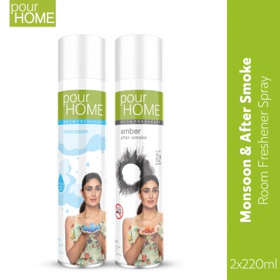 POUR HOME Monsoon & Amber After Smoke Combo of 2 Spray(2 x 220 ml)