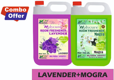 Holycure LAVENDER, MOGRA Car Freshener Refill Air Room Freshener Refill 2ltr Combo Ready to Use Long Lasting & Instant Deodorizer Pleasant Natural Fragrance for Home Office Safe on Curtains Carpet Sofa (LAVENDER+MOGRA)(2 x 2000 ml)