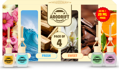AroDrift Desert Oud, Garden Bloom, Mystic Flora & Ocean Breeze Aroma Oil, Diffuser Set, Refill Premium Hanging Car Perfume Combo 15ml X 4 – Desert Oud, Garden Bloom, Mystic Flora & Ocean Breeze – Long-Lasting Fragrance(4 x 15 ml)