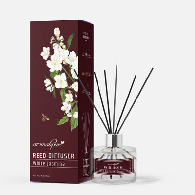 Aromahpure Reed Diffuser with 6 Fiber Reed Sticks | Jasmine Room Air Freshener For Home Diffuser Set REED-DIFFUSER(120 ml)