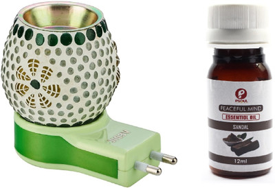 PSOUL SANDAL Diffuser Set Combo V dic Electric Ceramic Burner Dani Night Lamp with Sandal Essential Oil , Positivity Vibes, Fragrance Perfume Diffuser for Home Office(Design & Color May Vary)(2 x 0.5 Units)