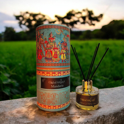 GLOBAL AROMA Reed Diffuser Set Mandarin Fragrance Diffuser Set R-SET120ML-MANDARIN-B-FIBER(120 ml)