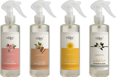 Visley Rose+Sandal+Morning Vibes+White Oud Air Freshener Spray Naturally Fresh, Truly Pure(4 x 250 ml)