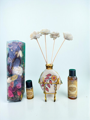 IMPERIUM AROMA Sandalwood Reed Diffuser Gift Set (Ceramic Pot with Brass Neck) Rattan Reed Diffuser Set Refresher Oil 50ml | Floral Relaxing Scent for Bedroom, Living Room & Office(1 Units)