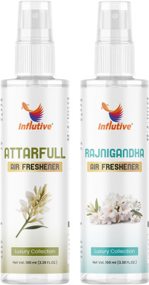 Influtive Air Freshner Attarfull & Rajnigandha, for Home, Car, Hotel Rooms & Office Spray Car Freshener Spray Air Freshener Luxury Collection in Combo Set Original Attarfull+Rajnigandha For Home, Car, Hotel Rooms & Office Spray(2 x 100 ml)