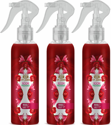 ST-JOHN Room Freshener | Long Lasting Fragrance | Rose & Lilly | Combo Pack of 3 Car Freshener Spray Room Freshener Rose & Lilly Set of 3(3 x 250 ml)