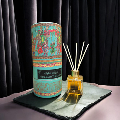 GLOBAL AROMA Reed Diffuser Set Himalayan Tea Lemon Fragrance Diffuser Set CUBE-HIMALYNATLEMON-100ML W-FIBER(100 ml)